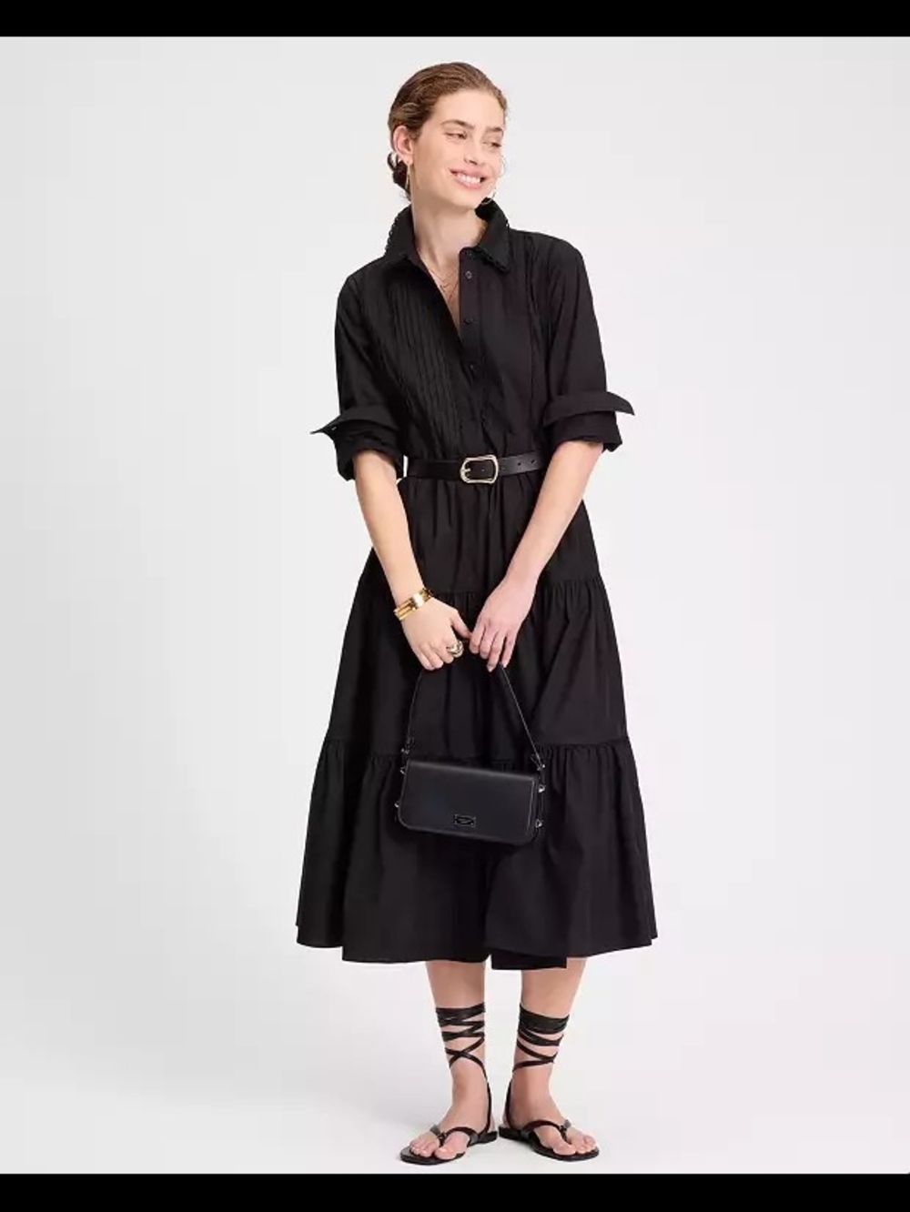Kate Spade Pintucked Tiered Shirt Dress with Belt, Size 00